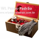 Kit de pesos-padrão M1 de 1g a 5kg (16 pesos) com estojo de madeira e um par de luvas.
